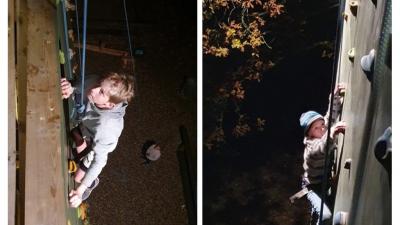 Magne og Asger på klatrevæg midt om natten under natløb